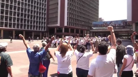 Venezuelan workers protest again to demand better salaries, VENEZUELA CRISIS, VE Stock Footage 204114490