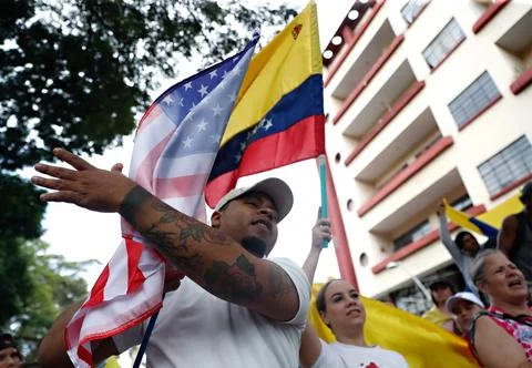 Venezuelans in Colombia react to the capture of Nicolas Maduro, Cali - 04 Jan 20 Stock Photos