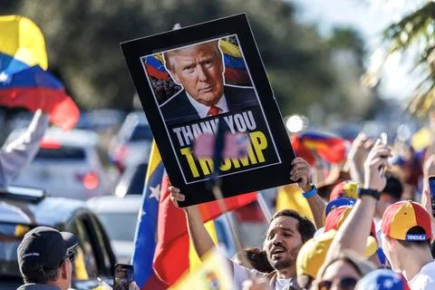 Venezuelans in Florida react to US actions related to Venezuela, Miami, USA - 03 Stock Photos