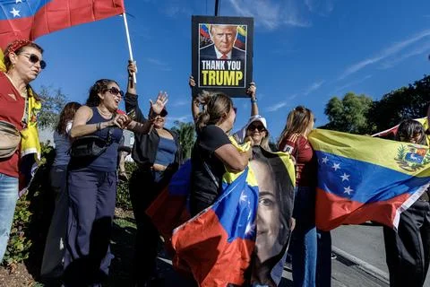 Venezuelans in Florida react to US actions related to Venezuela, Miami, USA - 03 Stock Photos