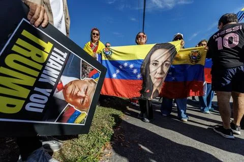 Venezuelans in Florida react to US actions related to Venezuela, Miami, USA - 03 Stock Photos