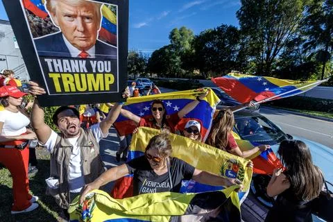Venezuelans in Florida react to US actions related to Venezuela, Miami, USA - 03 Stock Photos