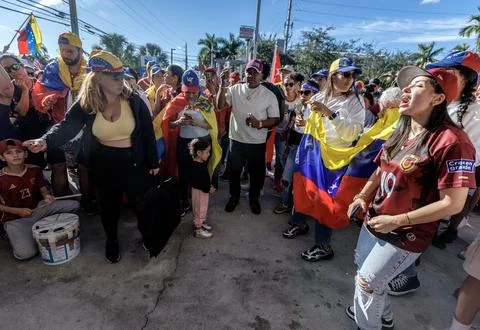 Venezuelans in Florida react to US actions related to Venezuela, Miami, USA - 03 Stock Photos