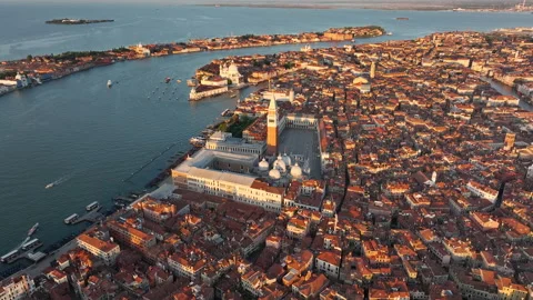 Venice from above, skyline view of St. Mark's Square, Italy Stock Footage 253136326
