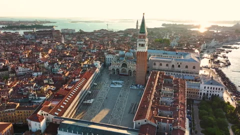 Venice from above, skyline view of St. Mark's Square, Italy Stock Footage 253137316