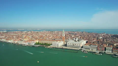 Venice: Aerial view of St Mark's Square in historic part of city - Italy, Europe Video stock 154189762