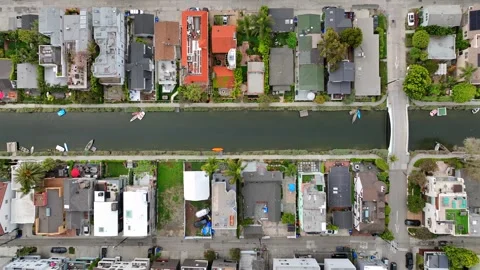 Venice beach canal drone view Stock Footage 275872211