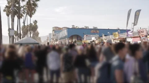 Venice Beach Crowd Pan (Faces blurred) Stock Footage 50188679