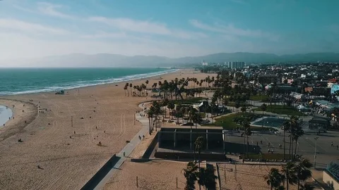 Venice Beach / Muscle Beach Aerial Drone Shot - color corrected Stock Footage