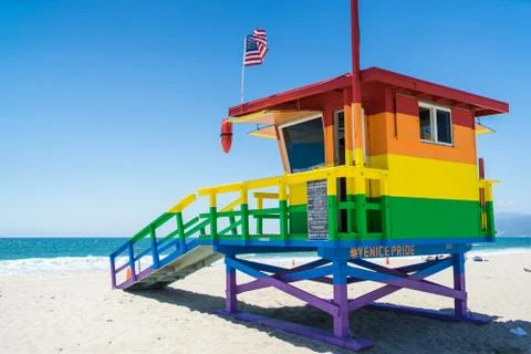 Venice Beach Pride Lifeguard Tower in Los Angeles Stock Photos