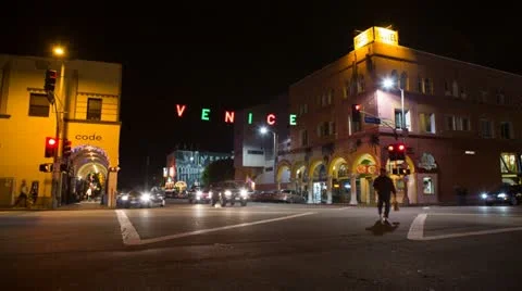 Venice Beach Sign At Night HD Timelapse Stock Footage