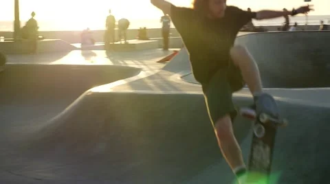 Venice Beach Skate Park - Slow Motion 96fps in HD Stock Footage