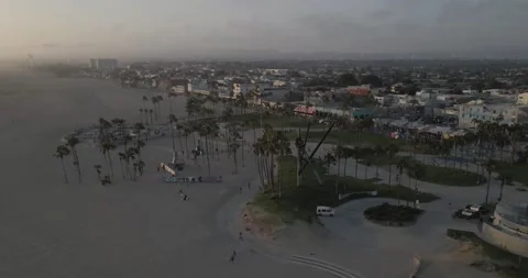 Venice Beach Sunset Drone Shot Stock Footage 160380403