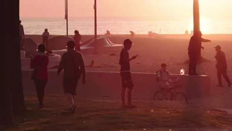Venice Beach Sunset Silhouettes.4K Stock Footage 158698338