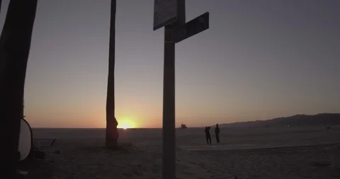 Venice Beach - Tracking Along The Skyline As The Sun Sets Stock Footage 86246100