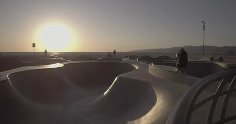 Venice Beach - Tracking Along The Venice Skatepark Stock Footage 86243747
