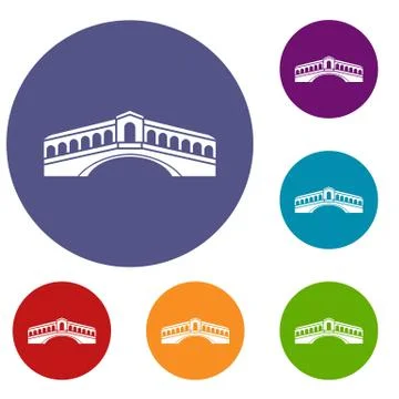 Venice bridge icons set Stock Illustration
