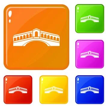 Venice bridge icons set vector color Stock Illustration