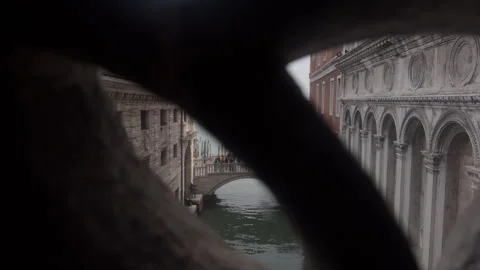 Venice Canal View Through Gothic Stone Window Tracery Stock Footage 336392929
