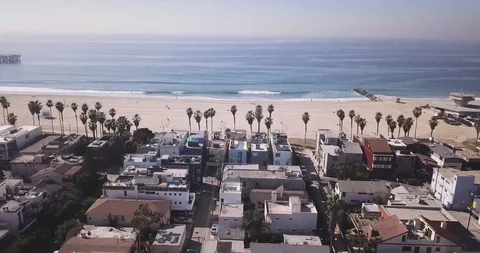 Venice Canals & Beach Drone Footage 4K Stock Footage
