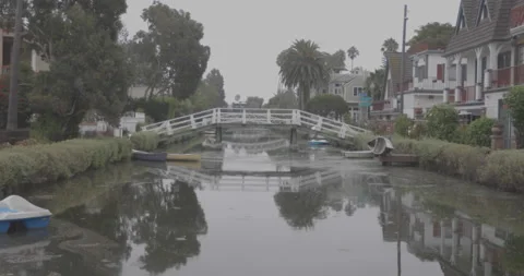 Venice Canals, Venice Beach, California on a Gloomy Summer Morning Stock Footage 138067553