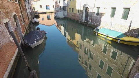 Venice – canals view, few moored boats Stock Footage 84952376