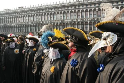 Venice Carnival - Carnival goers standing in St. Marks Square Stock Photos