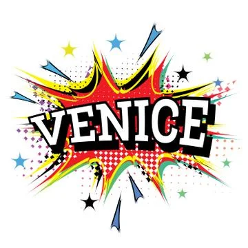 Venice Comic Text in Pop Art Style Isolated on White Background. Ilustración de archivo