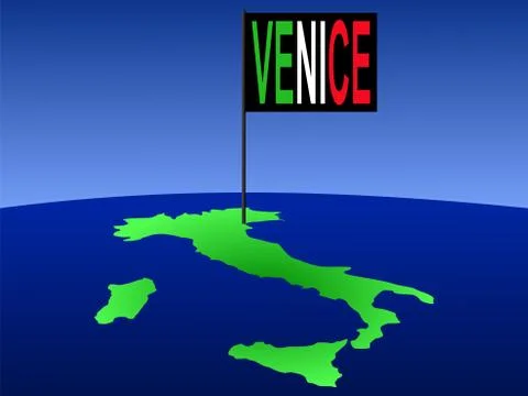 Venice flag on map Stock Illustration