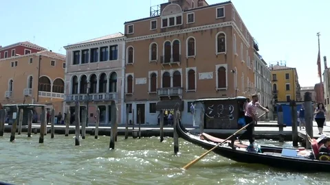 Venice Gondola in Grand Canal from Vaporetto Stock Footage