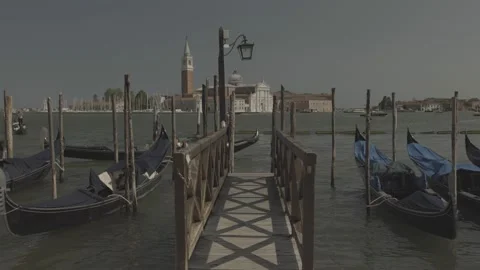 Venice gondolas and San Giorgio Maggiore island Stock Footage 155491453