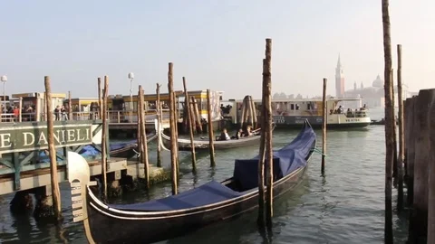 Venice Gondola's parking Stock Footage 81319908