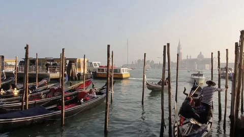 Venice Gondola's parking Stock Footage 81319921