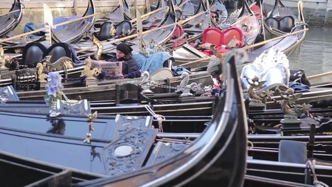 Venice, Gondolas Parking unique view Stock Footage 71620102