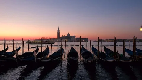 Venice - Gondole at dawn Stock Footage 85037246