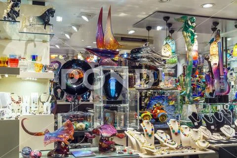 Venice, Italy - 13.03.2019: glass artifacts on display in a shop in Venice, I Stock Photos