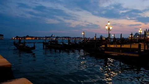 VENICE, ITALY - 20 OCTOBER 2018: Amazing night lights Venice seafront with go Stock Footage 99726341