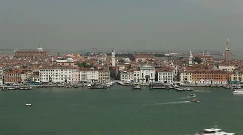 Venice, Italy Aerial View of Grand Canal, San Marco Tower, Square, time lapse Stock Footage