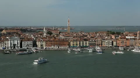 Venice, Italy Aerial View of Grand Canal, San Marco Tower, Square, time lapse Stock Footage