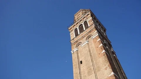 Venice Italy Bell Tower Against Blue Sky Stock Footage