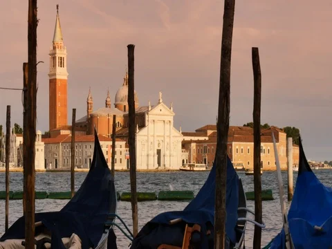Venice Italy - gondola on canal afternoon sunset Stock Footage