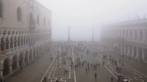 Venice, Italy Saint Mark square covered with fog. Stock Footage 105187645