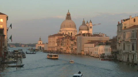Venice Italy Skyline at Dusk over Grand Canal in Europe Stock Footage