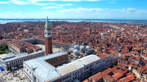 Venice in Italy St Marks Square aerial view in Europe HDR, HFR Stock Footage 218008364