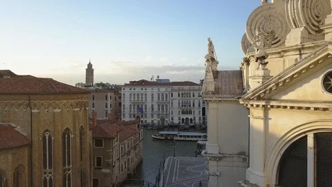 Venice Italy: View of City, Canals, and Gondolas Aerial (Ungraded) Stock Footage