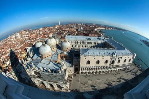 Venice, Italy. The view of the city from height of bird's flight. In the center Stock Photos