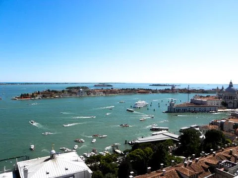 The Venice lagoon with its monuments, St. Mark's Square and its bell towe 写真素材