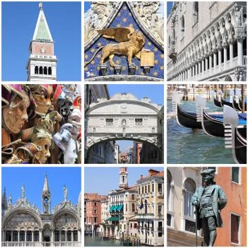 Venice landmarks collage Stock Photos