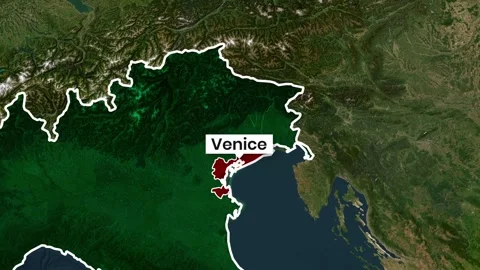 Venice location highlighted on animated satellite map footage video clip Stock Footage 341657313