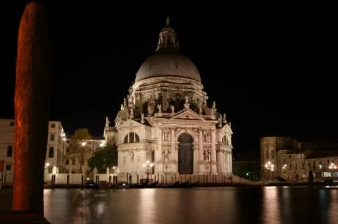 Venice at night. Santa Maria della Salute. Stock Photos